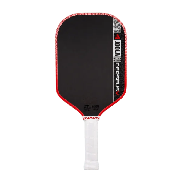 JOOLA Perseus Pro V 16mm – Front view Front view of the JOOLA Perseus Pro V 16mm paddle in Blaze Red