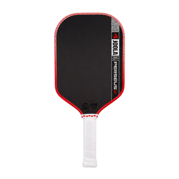 JOOLA Perseus Pro V 16mm – Front view Front view of the JOOLA Perseus Pro V 16mm paddle in Blaze Red