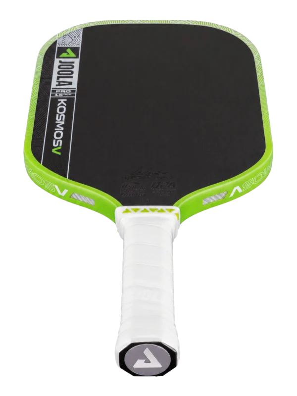 JOOLA Kosmos Pro V 16mm - Handle detail Handle, throat, and edge detail of the JOOLA Kosmos Pro V 16mm paddle