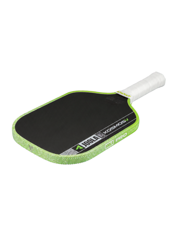 JOOLA Kosmos Pro V 16mm - Angled view Angled view of the JOOLA Kosmos Pro V 16mm paddle showing its textured face and edge guard