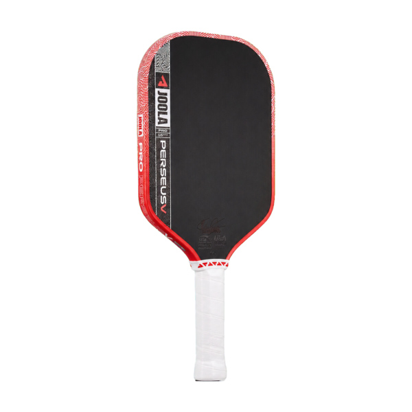 JOOLA Perseus Pro V 16mm – Back view Back view of the JOOLA Perseus Pro V 16mm paddle in Blaze Red