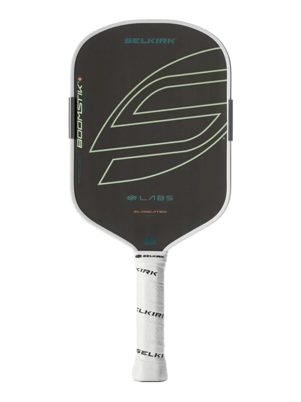 Selkirk Boomstik Raw Carbon Asia Everglade Elongated — manufacturer front view Selkirk LABS Boomstik Raw Carbon Asia Elongated in Everglade, manufacturer front view