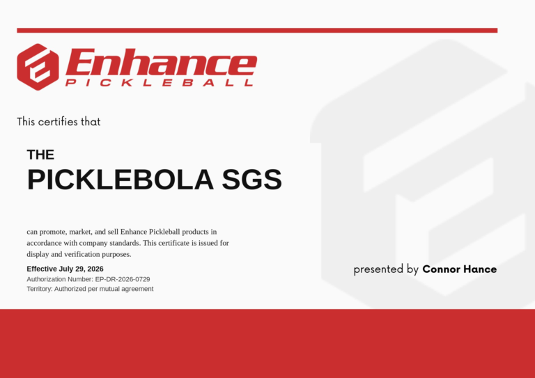 Enhance Pickleball authorization certificate for PickleBola Sporting Goods Shop