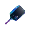 Proton Project Peacock paddle with purple grip and multicolor edge, angled view