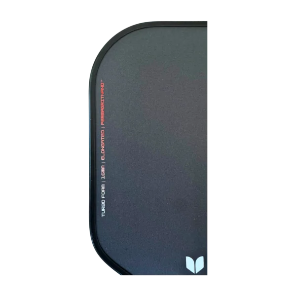 Spartus Spitfire paddle face and left edge with PermaGrit Nano lettering, close-up