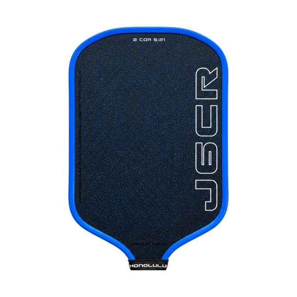 Honolulu J6CR Crystal Blue Endurance 16mm Pickleball Paddle gallery image 3 Honolulu J6CR Crystal Blue paddle in Blue, face and edge close-up