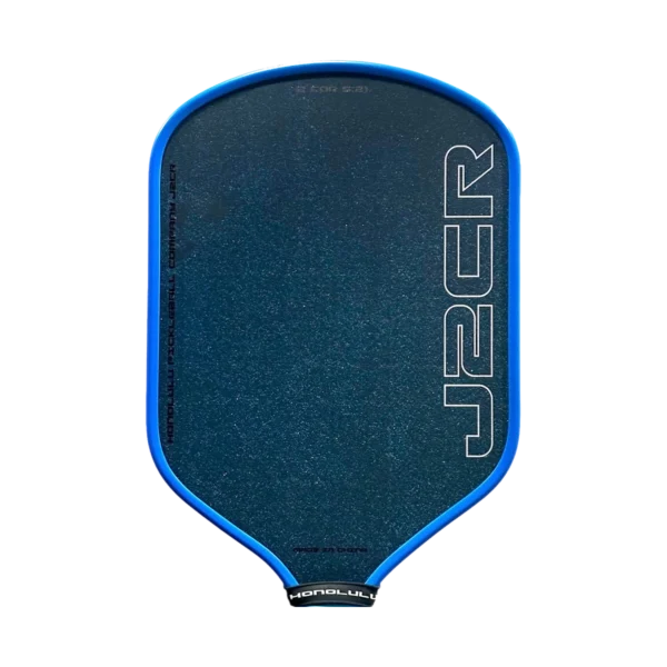 Honolulu J2CR Crystal Blue Endurance 16mm Pickleball Paddle gallery image 3 Honolulu J2CR Crystal Blue paddle in Blue, face and edge close-up